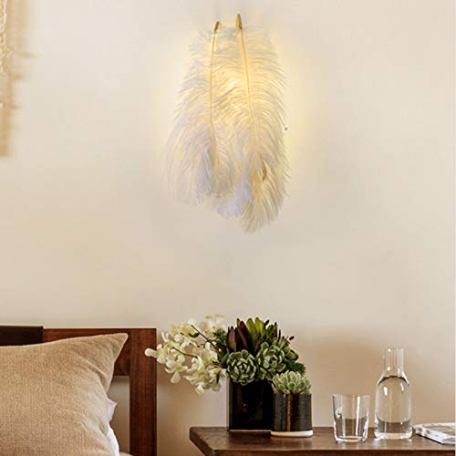 Lampe murale de luxe en plumes dorées et blanches pour éclairage de chambre - 2