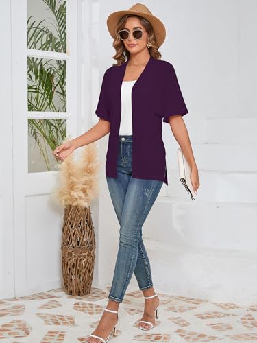 Image of Heymoments Women's Lightweight Open Front Cardigans Short Sleeve Casual Soft Knit Cardigan Sweaters with Pocket S-2XL