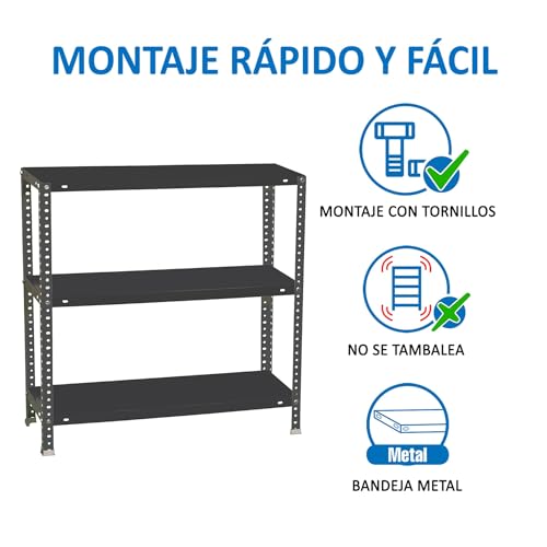 Miniatura 6 de Simonrack Estanteria Metalica 3 Baldas Ajustables, 100 Kg De Punto Flexión, 1000x900x300 Mm, Con Tornillos, Estantería Almacenaje, Antracita - Comfort