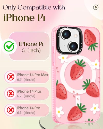 Coque iPhone 14 antichoc compatible Magsafe mignon design fraise