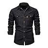 Morbuy Denim Shirts for Men Regular Fit Long Sleeve Casual Mens Cotton Collared Button Down Black Denim Jacket Shirts Top Autumn Winter Coats with Pocket