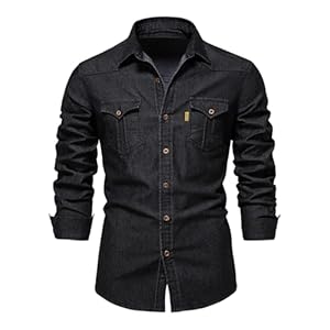 Morbuy Denim Shirts for Men Regular Fit Long Sleeve Casual Mens Cotton Collared Button Down black denim Jacket Shirts Top Autumn Winter Coats with Pocket