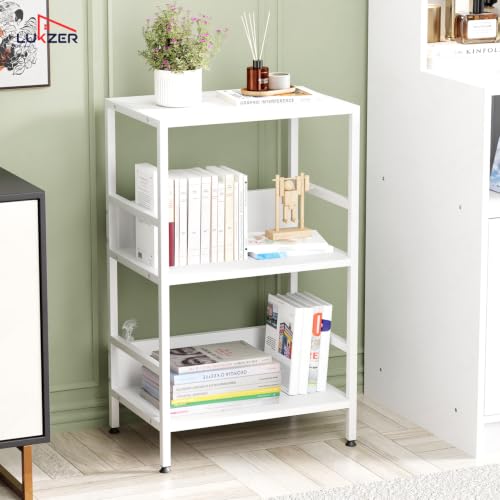 Image of Lukzer 3-Tier Wooden Bedside Table for Bedroom & Multipurpose Open Storage Shelf (MMR-006-White & White) Metal Side Tables for Living Room & Space-Saving Kitchen Organizer Rack (70 x 43 x 30 cm)