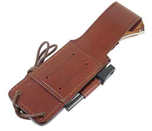 JEO-TEC Nº35 Bushcraft Survival Hunting Camping Knife, MOVA-58, Genuine Leather Multi-Position Sheath + Firesteel + Sharpener Stone, Handmade