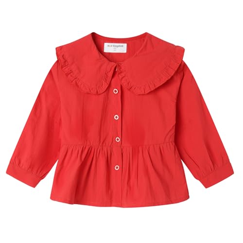 Image of Mud Kingdom Girls Blouse Shirts Spring Fall Long Sleeve Button-Down Top Ruffle Collar