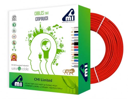 Image of CMI Wires & Cables 2.5 Sq. MM Single Core Copper Wire 45 Meter Roll, Red, Flame Retardant PVC Insulated Electrical Cable, Eco-Friendly, 10-Year Warranty for Domestic & Industrial Wiring