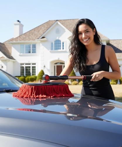 Image of Autodrome DustDestroyer Car Duster with Wax Baked Cotton Strands, 180 Rotatable Head, Extendable Handle, Scratch-Free Cleaning Tool for Cars and Bikes, Comfortable Daily Use