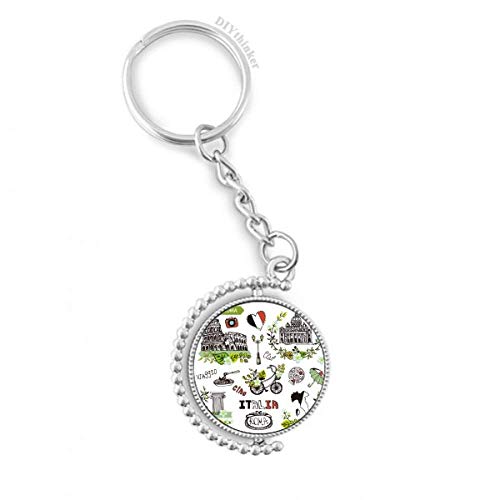 Porte-clés rotatif Rome Italie avec anneau métallique multicolore pour homme et femme