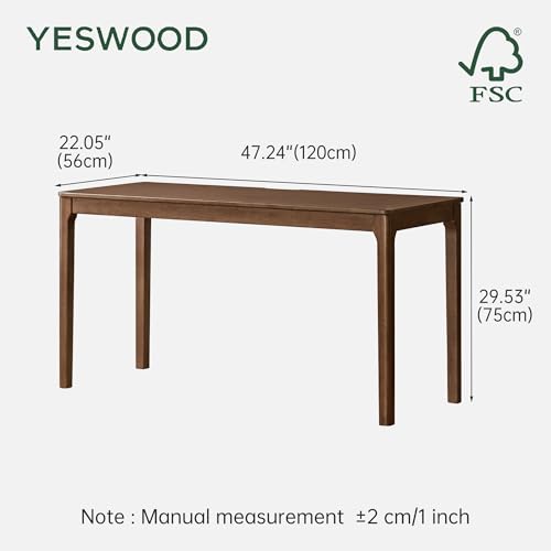 Image of YESWOOD Solid Wood Computer Desk, Vintage Home Office Desk, Writing Desk, Mid Century Modern Wood Desk for Home Office, Study, Gaming 47.24 inch W