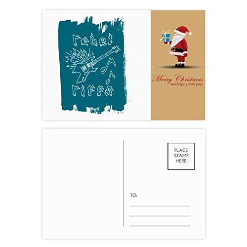 Cartes postales guitare électrique Père Noël bleu pour vœux de fin d'année rock