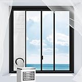 Window Seal for Portable Air Conditioner, Flexible Length of Window Vent Kit for Exhaust Hose, Waterproof Cloth Sealing with Coupler and Adhesive Fastener for Sliding Window, 30x100-154CM