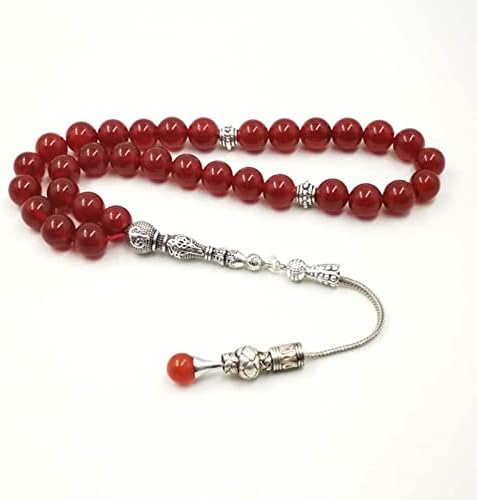 Natural Red Agate Tasbih with red Agate Accessories Pendant Tassel Muslim Rosary Islamic Prayer Beads (8mm x 99 Beads)