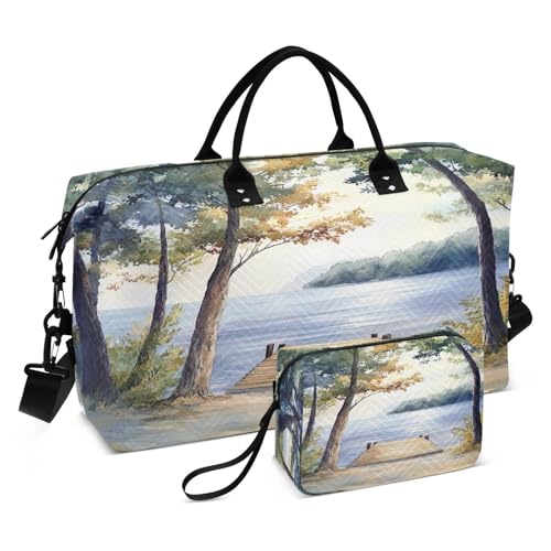 Frest Fake Landscape Travel Duffel Bag Large Capacity Weekender Bag with Toiletry Bag Detachable Shoulder Strap Travel Tote Bag for Women