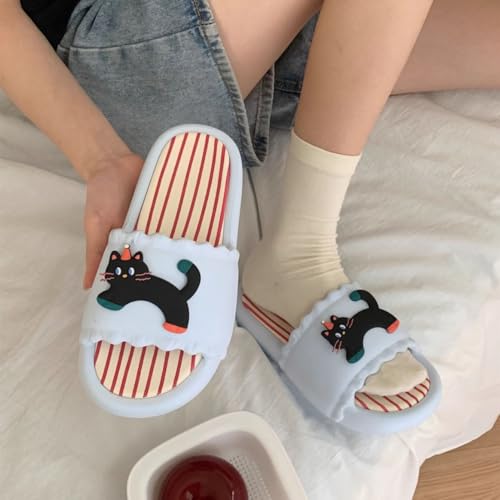 Womens Cat Kitten Sandals Slippers Striped Summer Cute Open-Toe Pillow Slides Cushioned Home Beach Indoor Outdoor Shower Shoes4