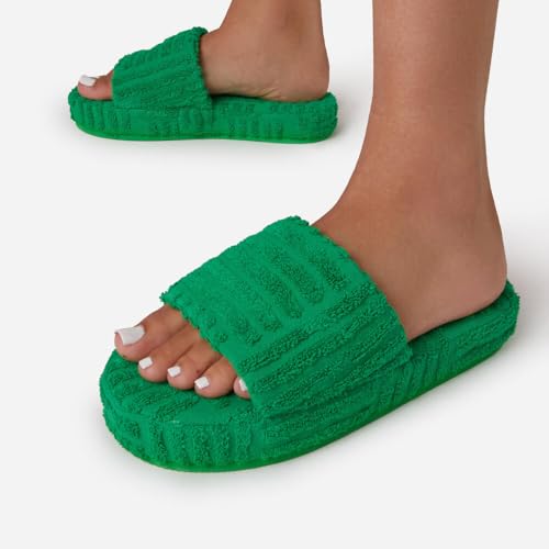 keleimusi Womens Towel Fabric Slipper Thick Sole Round Toe Strap Slide Sandals Shoes2