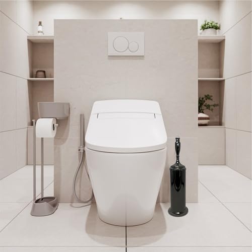 Image of Splash Home Buena Stainless Steel Toilet Brush with Holder, Bowl Scrubber with Durable Cleaning Bristles, Hidden Brush with Splash Protective Disc Design - Black Nickel