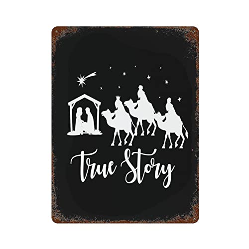 Wodevor Gift For Christian Aluminum Sign Outdoor Signs True Story Plaque Tin Sign For Garage Man Cave Shop Bar Pub Decor 12"X16" Merry Christmas Sign For Plaque Poster Cafe Wall Art Gift #TOP24
