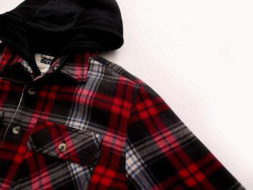 Image of TanBridge Men's Cotton Plaid Shirts Jacket Full Zip Fleece Flannel Sherpa Lined Hoodies Heavyweight Hoodies Jacket for Men