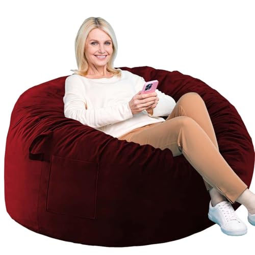 Image of Bean Bag Chairs, Memory Foam Stuffing Bean Bag Chair for Adults /Teens /Kids, Velvet Lazy Sofa Furniture with Removable High-Rebound Memory Foam for Living Room Bedroom College Dorm