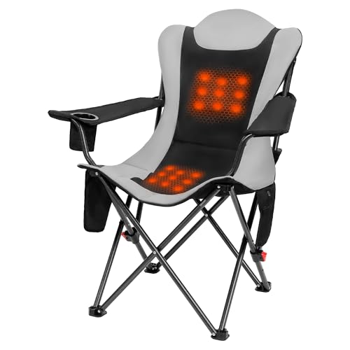 OUTSIDER Heated Camping Chair High Back Heavy Duty 3-Step Adjustment Outdoor Folding Chair with Luxury Padded Seat Cup Holder Carry Bag for Camping Fishing PatioBattery NOT included 1pc
