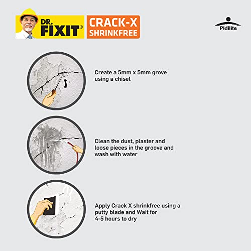 Image of Dr.Fixit 217 Crack-X-Shrink Free Crack Filler for Crack-free Plastered Walls, Prevent Water Leakages, Covers up to 10 mm Internal & External, Excellent Bonding- 750ml