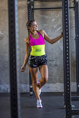 Image of Sports Research Sweet Sweat Waist Trimmer (Core Series) - Premium Sweat Enhancing Fitness Band for Women & Men - Neon Yellow, Medium
