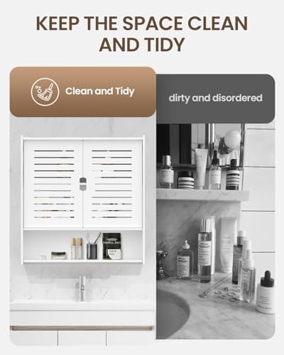 خزانة تخزين للحمام، رف تخزين جداري مكون من 3 طبقات، خزانة أدوية موفرة للمساحة مع باب، خزانة تخزين فوق المرحاض لغرفة الغسيل والمطبخ وغرفة المعيشة من يو هووم