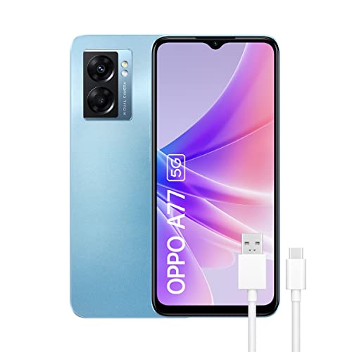 OPPO A77 5G - ロック解除済み携帯電話、6GB+128GB、48+2MP カメラ、Android スマートフォン、5000mAh バッテリー、5000mAh バッテリー、33W 高速充電、デュアル SIM - ブルー