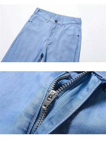 Men's Baggy Jeans Elastic Waist Thin Straight Denim Pants Dark Blue Classic Trousers2