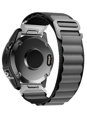 Nylon-Band for Garmin Fenix E/Fenix 8 AMOLED 47mm/Fenix 7/Fenix 7 pro/Fenix 6/Fenix 6 pro/Fenix 5/Fenix 5 Plus,Quickfit 22mm Adjustable Nylon Loop Bands for Garmin Forerunner 935/945, Instinct,Approach S62/S60 (BlackGray)