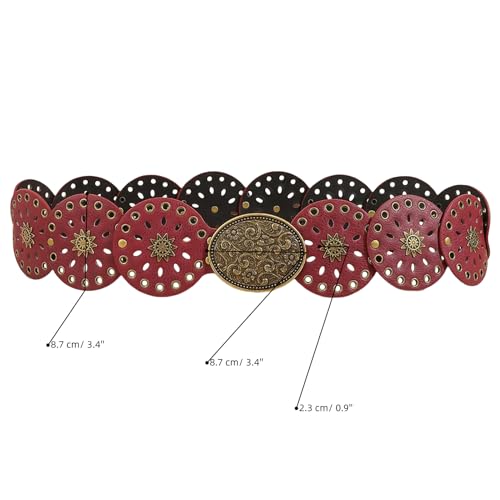 Women's Y2K Hollow Wide Disc Belt Boho Leather Belt Western Chunky Waist Belt Cowboy Metal Buckle Concho Belts3