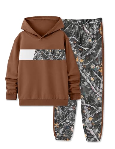 Image of Boys Clothes Boy Outfits 2-Piece Long Sleeve Hoodie and Camouflage Pants Boys Fall Winter Clothes for 6-16 Years