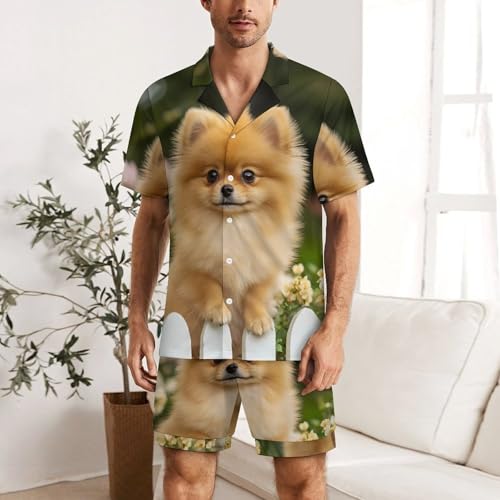 Funny Pomeranian Dog Mens Pajamas Set Short Sleeve Sleepwear Summer Pjs Sets 2 Piece Loungewear Nightwear2
