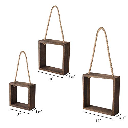 Mkono Hanging Square Floating Shelves Wall Mounted Set Of 3 Boho Decor Rustic Wood Cube Shadow Boxes Decorative Shelf For Office Living Room Bedroom Apartment #TOP2