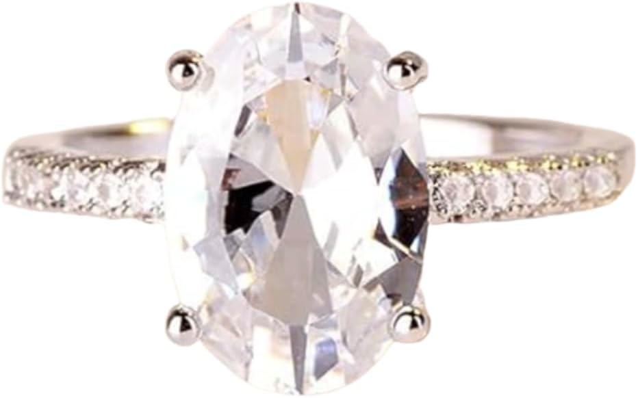 925 Sterling Silver Large Oval Plating White Gold Zircon Engagement Ring Oval Cut Cubic Zirconia CZ Wedding Commitment Engagement Jewelry-Making-Patterns