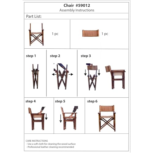 Image of Howard Elliott Collection Premium Wooden Wide Leather Director's Chair with Brown Frame, Foldable & Collapsible Upholstered Wooden Leather Chair Canvas for Directing, 22 x 22 x 34 Inches, Brown