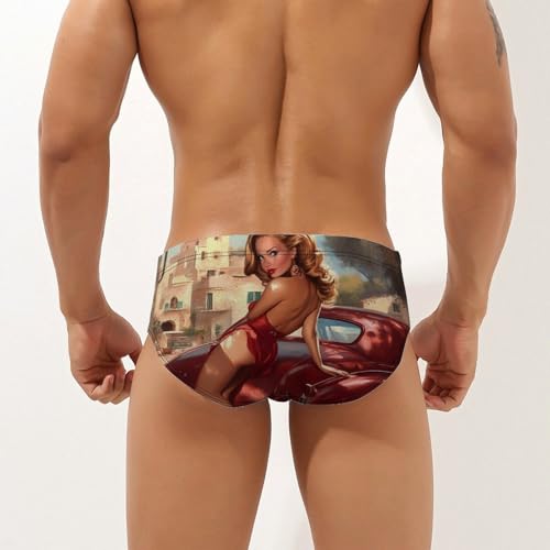 Pin-Up Vintage Post Mens Swim Briefs Sexy Bikini Swimwear Bathing Suits Trunks2
