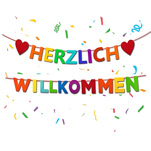 QIMMU Herzlich Willkommen Girlande Vormontiert, Willkommen Zuhause, Herzlich Willkommen Schild, Welcome Back Girlande, Welcome Home