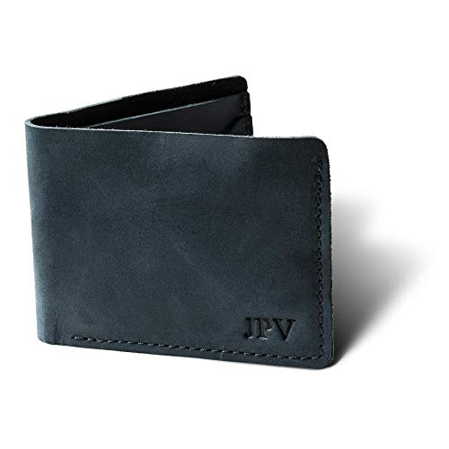 PEGAI Personalized Minimalist Classic Bill-fold Wallet | Distressed Leather Wallet | BUREAU (Charcoal)