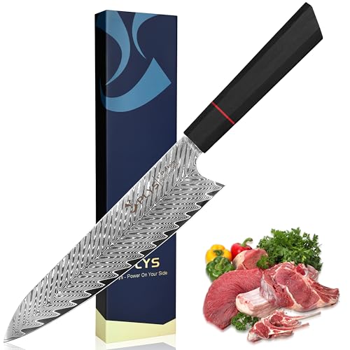Plys Cuchillo de Cocina de Damasco: Cuchillo de Chef Japonés Con Hoja de 20 Cm, Núcleo Afilado de Acero Vg10, 67 Capas de Acero de Damasco Forjado, Mango Octogonal G10, Con Caja de Regalo