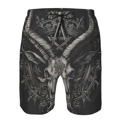 Men's Quick Dry Swim Shorts Goat Skull Occult Satan Devil Gothic Dark Beach Trunks with Pockets3