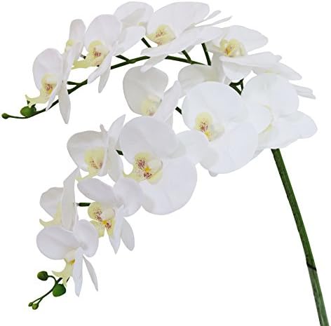 Htmeing 38 Inch Artificial Phalaenopsis Flowers Branches Real Touch (Not Silk) Orchids Flowers for Home Office Wedding Decoration,Pack of 2 (White)