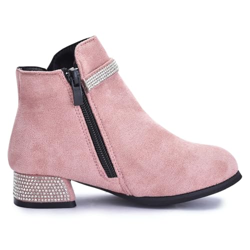 Girl's Faux Suede Low Heel Side Zipper Ankle Boots Winter Warm Dress Boots2
