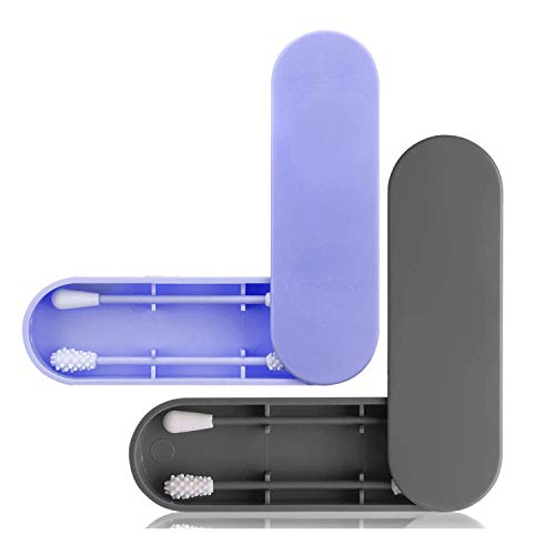 Preisvergleich Produktbild 2PCS Wiederverwendbarer Wattestäbchen, Waschbar / Doppelseitiger / Umweltfreundlicher für Ohrreinigung / Baby / kosmetische Schönheitpflege Wattestäbchen mit Aufbewahrungsetui(Schwarz und Blau)