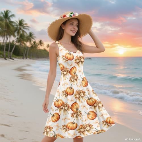 Image of Renewold Women's Sleeveless Tank Dress with Pockets, Casual Scoop Neck A-Line Sundress for Summer, Travel and Vacation