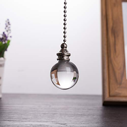 Image of Ceiling Fan Pull Chain, 2pcs Clear 30mm Diameter Crystal Ball Fan Pull Chain, 20 Inches Fan Pulls Set with Connector Ceiling Fan Pull Chain Ornaments Lighting Accessories