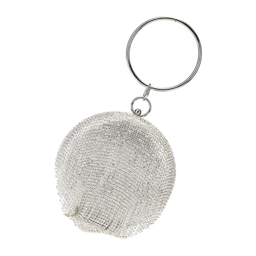 Sac à main rond argenté strass et anse pour accessoiriser une robe de cocktail