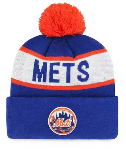 Gorro de punto pom con logo NY Mets azul miniatura 1