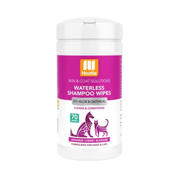 Nootie Wasserlose Shampoo-Tücher für Hunde und Katzen, langanhaltender japanischer Kirschblütenduft, verkauft in über 10.000 Tierkliniken und Tiergeschäften weltweit, 70 Stück