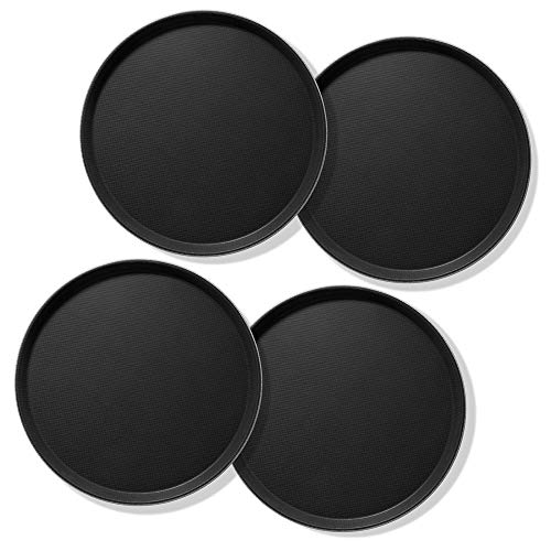 Jubilee Set of 4 11 Round Restaurant Serving Trays Black - NSF Certified Non-Skid Food Service Tray